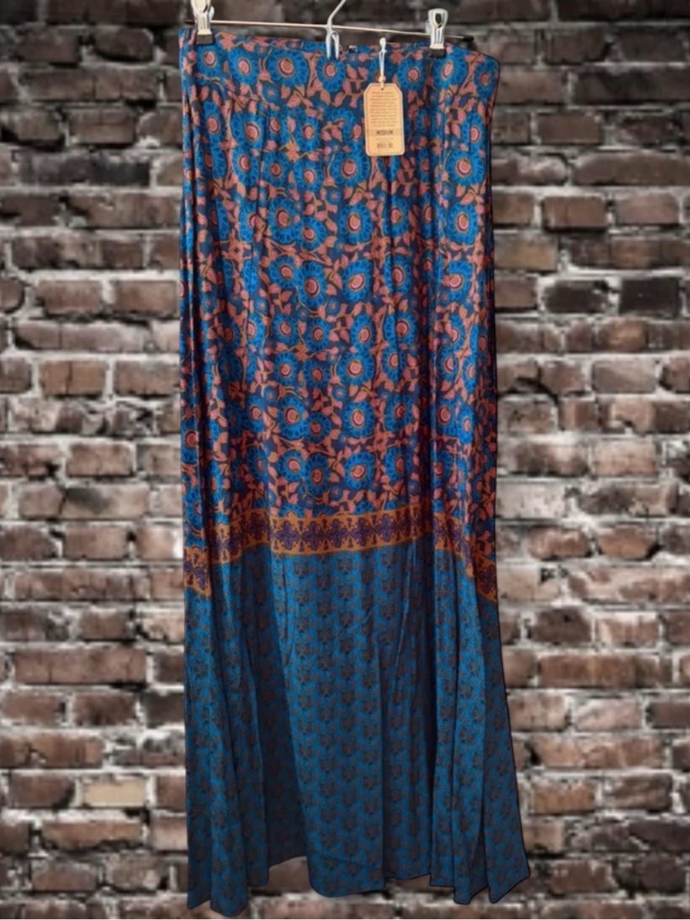 NATURAL LIFE Blue and Brown Floral Maxi Skirt